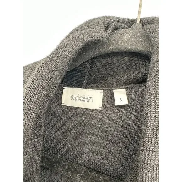 Sskein Black Wrap Neck Baby Alpaca Pima Cotton Shawl Collar Knit Jumpsuit Size S